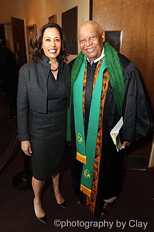 Rev. Walt Baby Love and Kamala Harris at at FAME Church